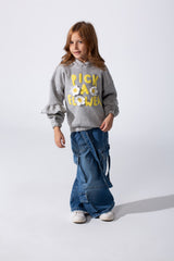 Girl's Ruffles Long Sleeves Hoodie Sweatshirt With A Front Text Print Modern Design
