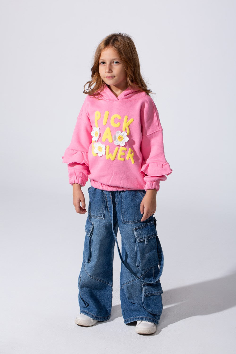 Girl's Ruffles Long Sleeves Hoodie Sweatshirt With A Front Text Print Modern Design