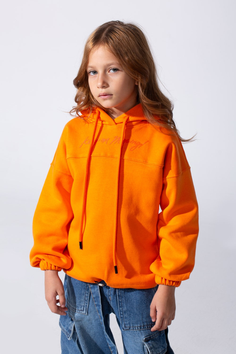 Girl's Oversized Melton Hooded Sweatshirt With A Comfortable Modern Fit