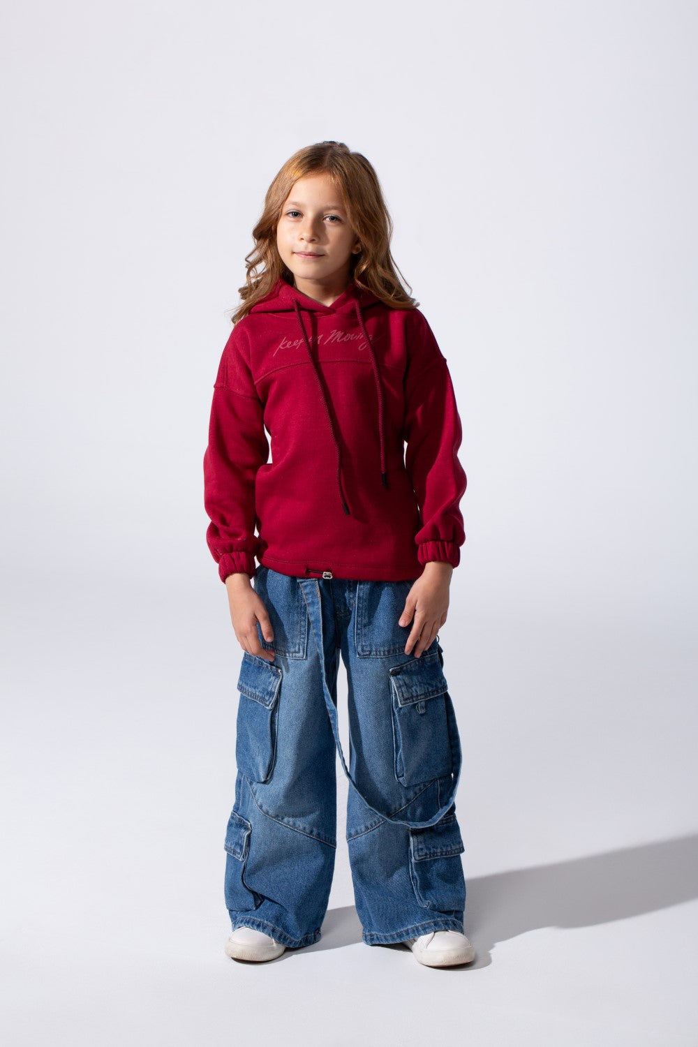 Girl's Oversized Melton Hooded Sweatshirt With A Comfortable Modern Fit