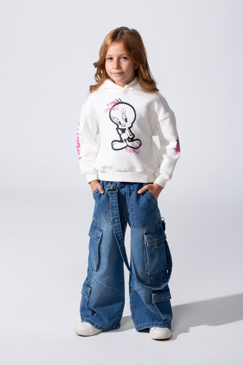 Girl's Slim Fit Melton Hoodie Sweatshirt With Long Sleeves And Front Print