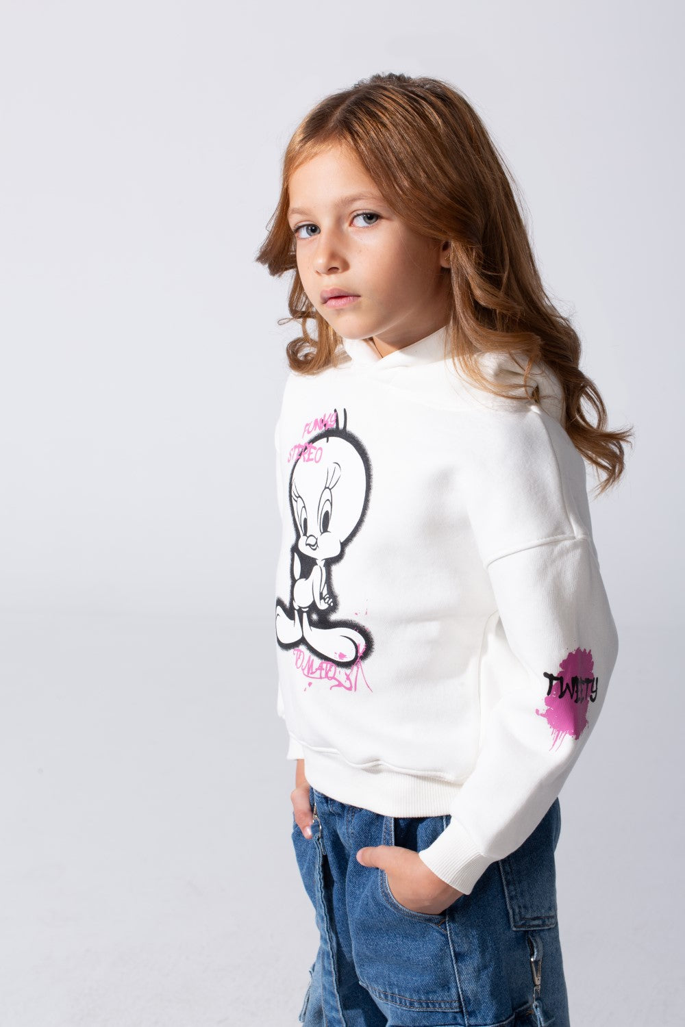 Girl's Slim Fit Melton Hoodie Sweatshirt With Long Sleeves And Front Print