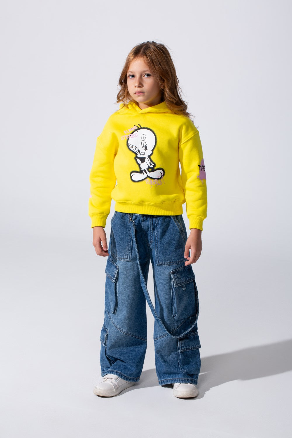 Girl's Slim Fit Melton Hoodie Sweatshirt With Long Sleeves And Front Print