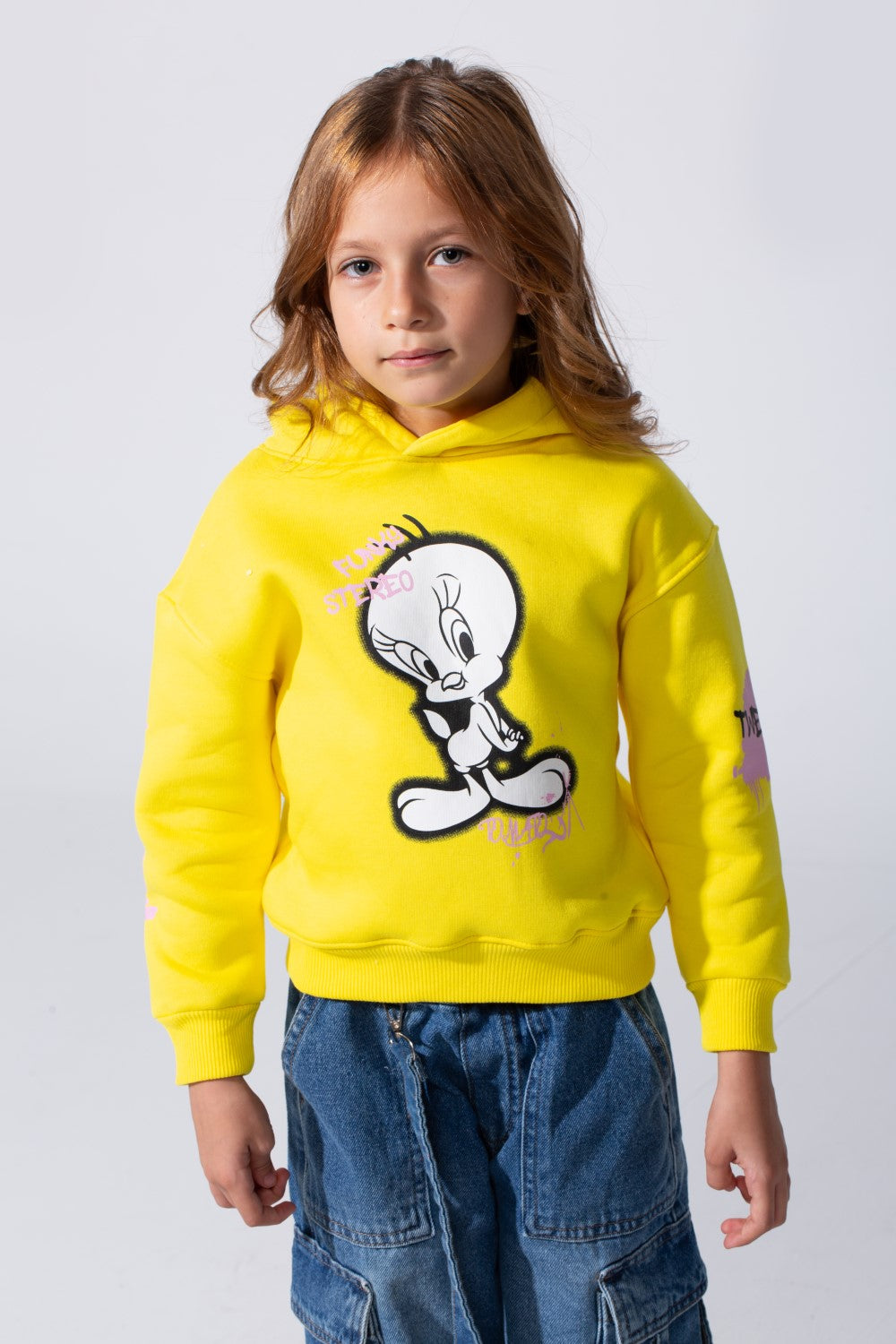 Girl's Slim Fit Melton Hoodie Sweatshirt With Long Sleeves And Front Print