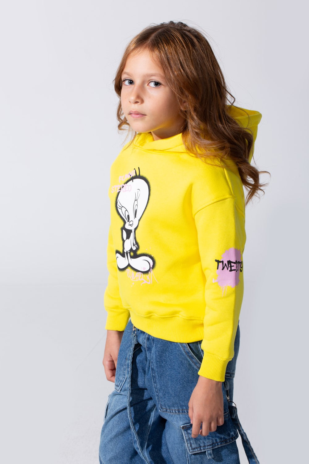Girl's Slim Fit Melton Hoodie Sweatshirt With Long Sleeves And Front Print