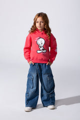 Girl's Slim Fit Melton Hoodie Sweatshirt With Long Sleeves And Front Print