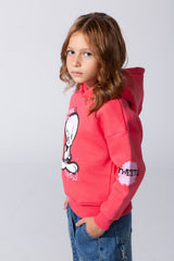 Girl's Slim Fit Melton Hoodie Sweatshirt With Long Sleeves And Front Print