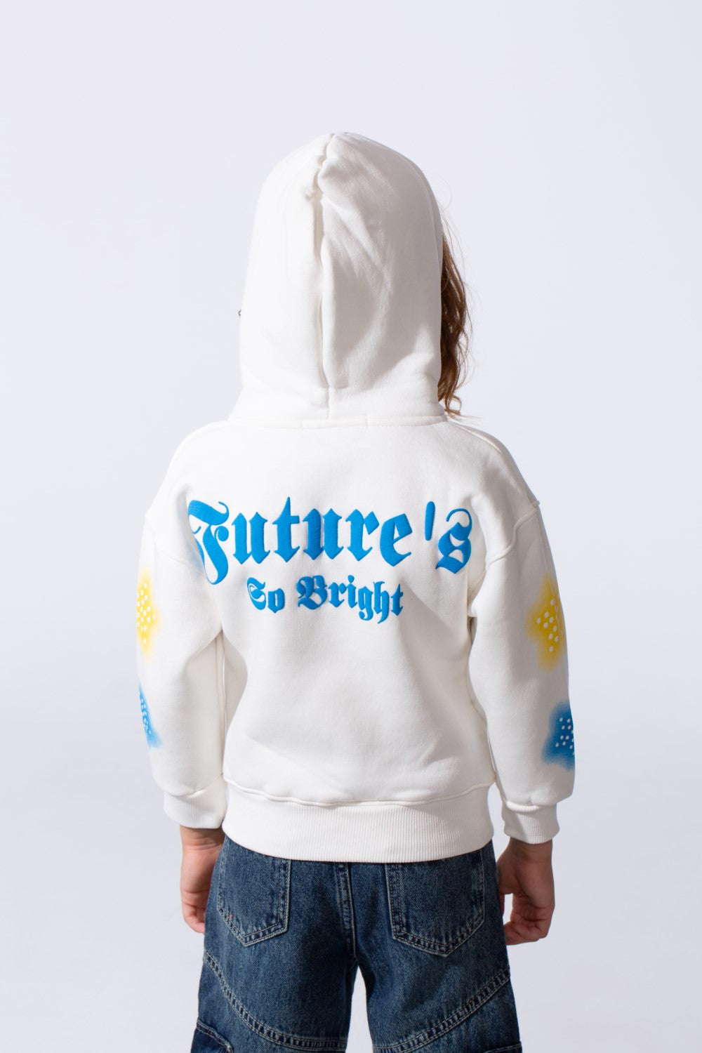 Girl's Hood Sweatshirt With Zipper Featuring Star Prints