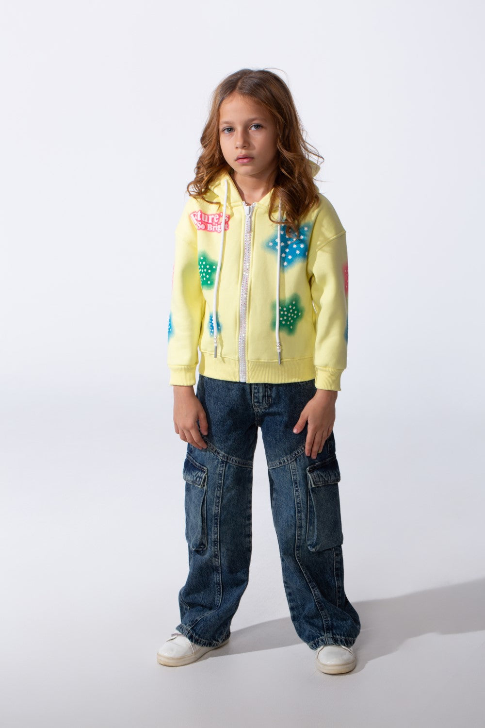 Girl's Hood Sweatshirt With Zipper Featuring Star Prints