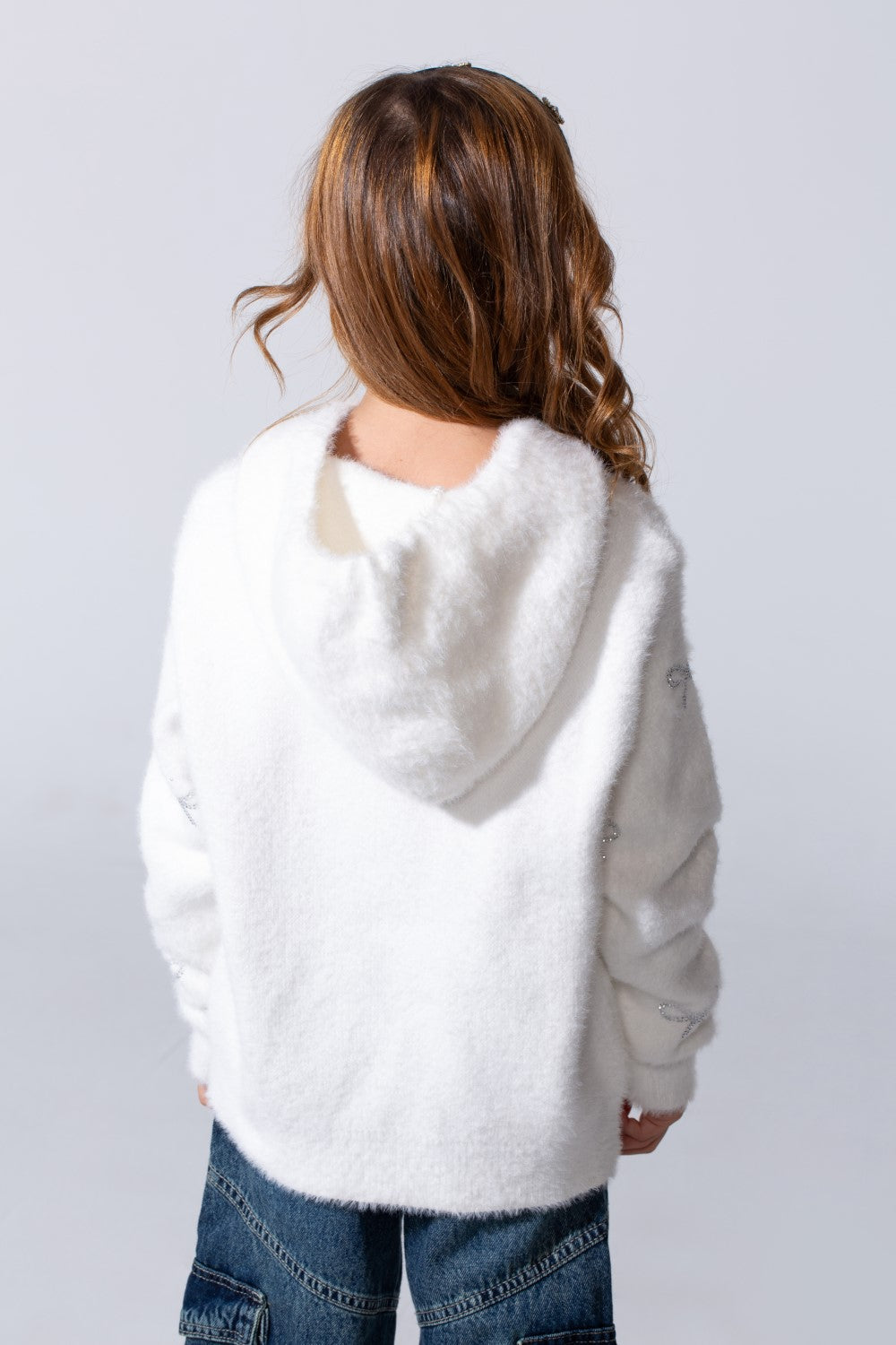 Girl's Long Sleeved Bow Prints Hood Pullover