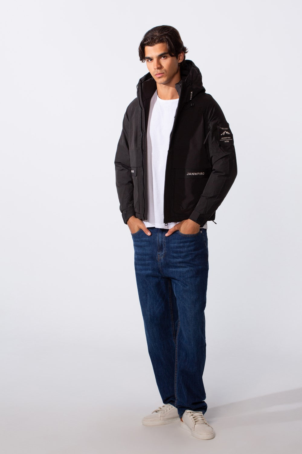 Men's Tomato Text Print Hooded Zip-Up Jacket