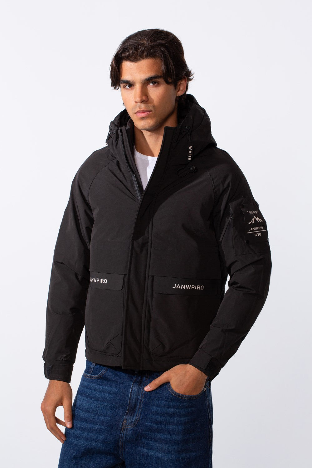 Men's Tomato Text Print Hooded Zip-Up Jacket