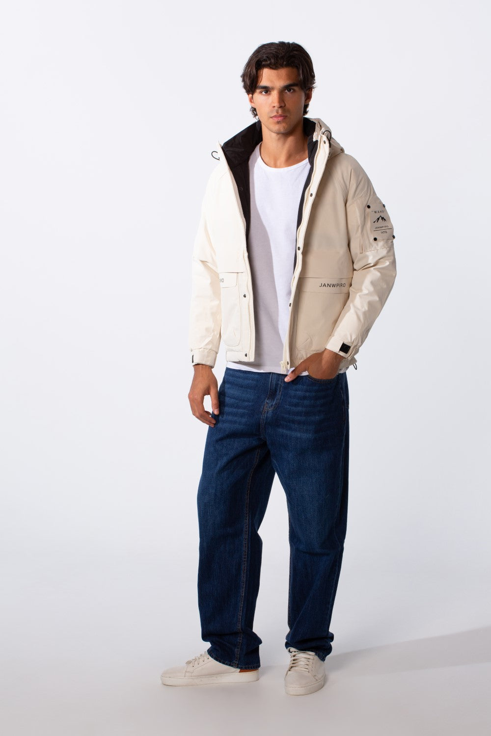 Men's Tomato Text Print Hooded Zip-Up Jacket