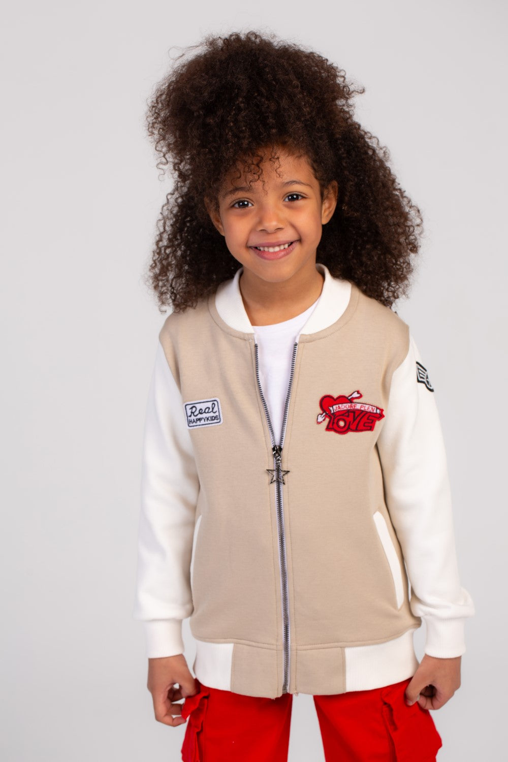 Girl's Full Zipper Padded Front Printed Hooded Padded Round Sweatshirt