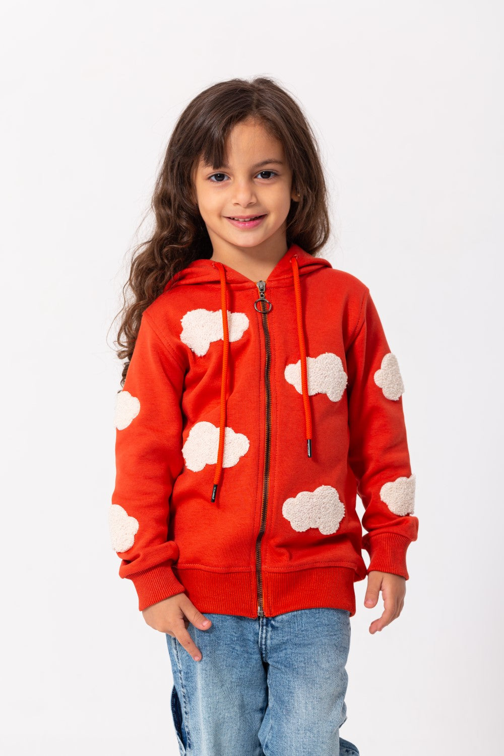 Girl's Full Zipper Padded Front Printed Hooded Padded Sweatshirt