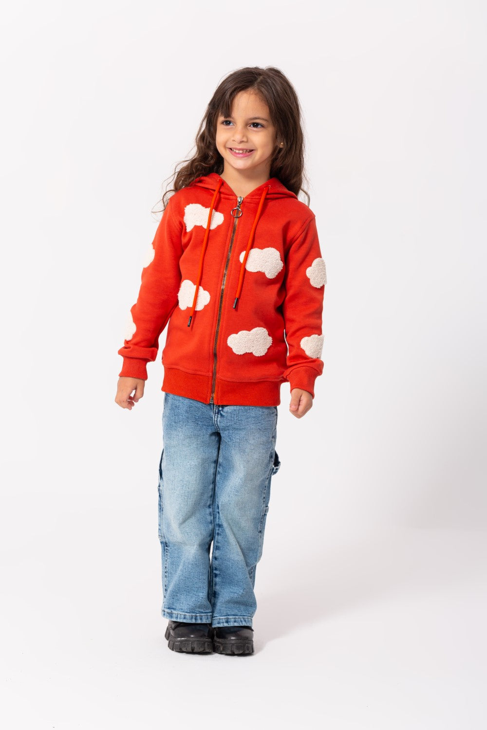 Girl's Full Zipper Padded Front Printed Hooded Padded Sweatshirt