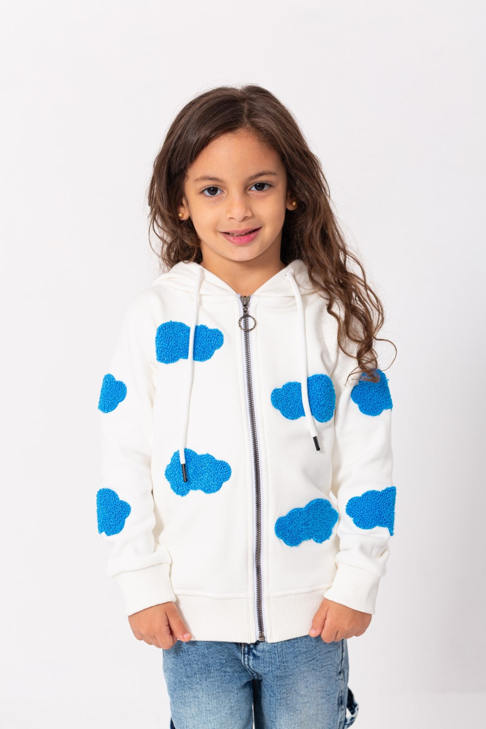 Girl's Full Zipper Padded Front Printed Hooded Padded Sweatshirt