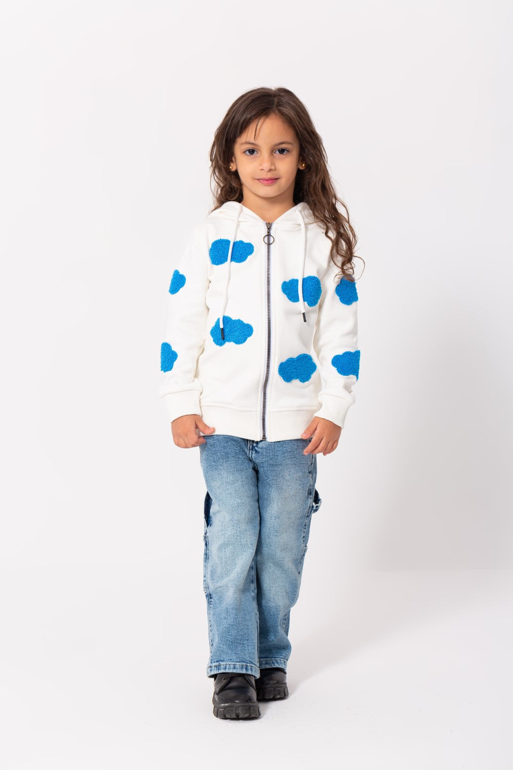 Girl's Full Zipper Padded Front Printed Hooded Padded Sweatshirt