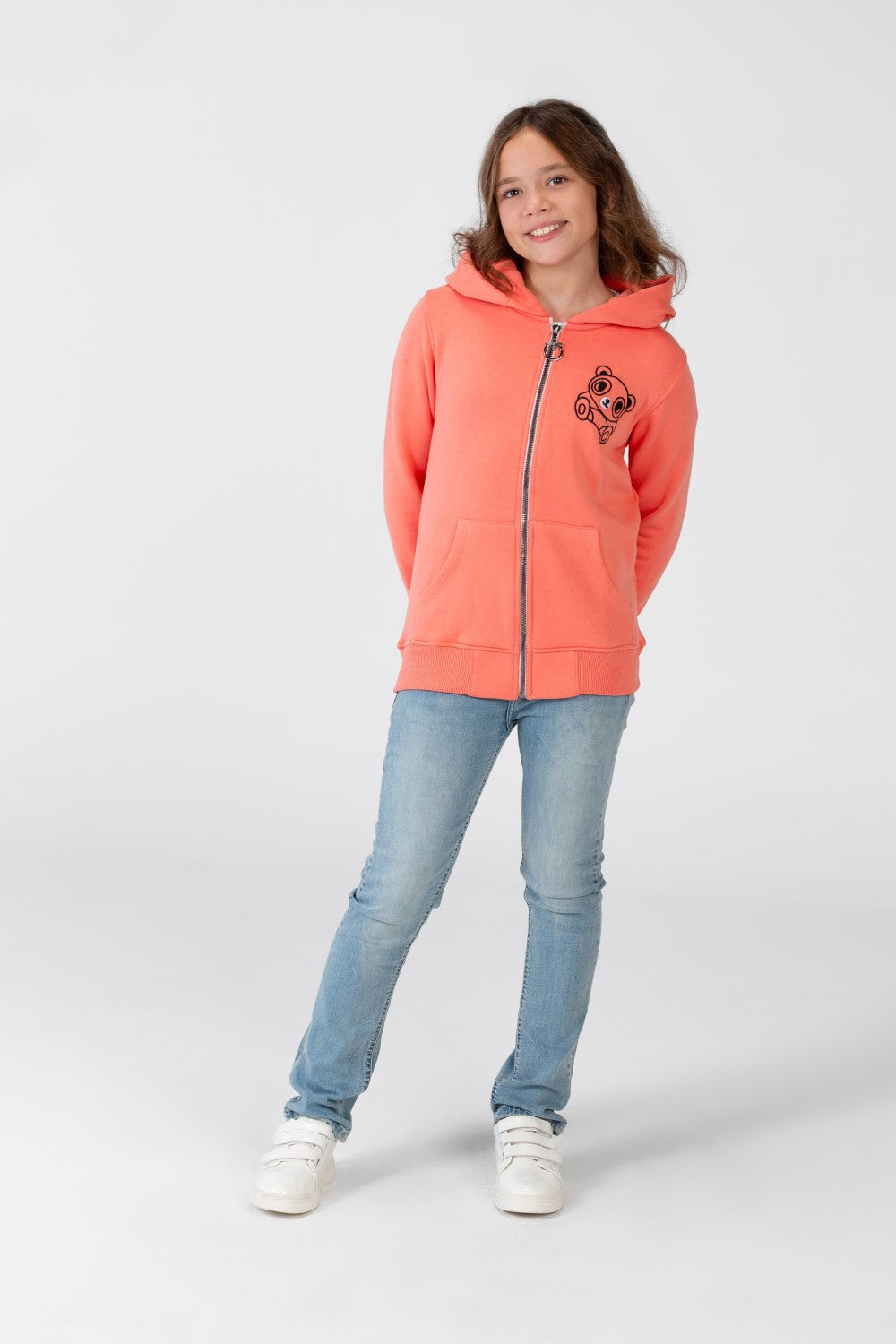 Girl's Sweatshirt With A Hood And A Front Zipper