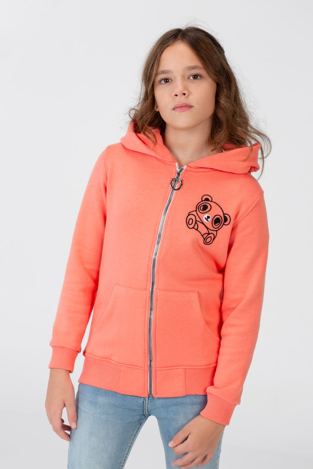 Girl's Sweatshirt With A Hood And A Front Zipper