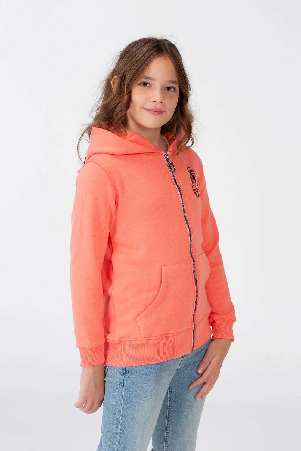 Girl's Sweatshirt With A Hood And A Front Zipper