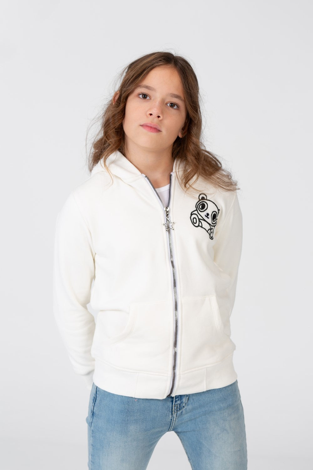 Girl's Sweatshirt With A Hood And A Front Zipper