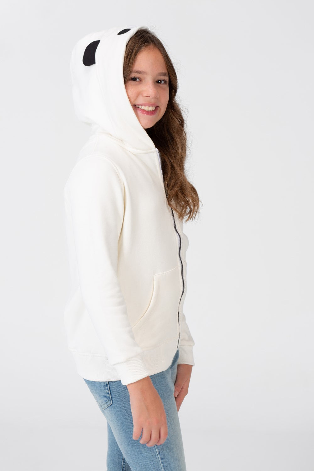 Girl's Sweatshirt With A Hood And A Front Zipper