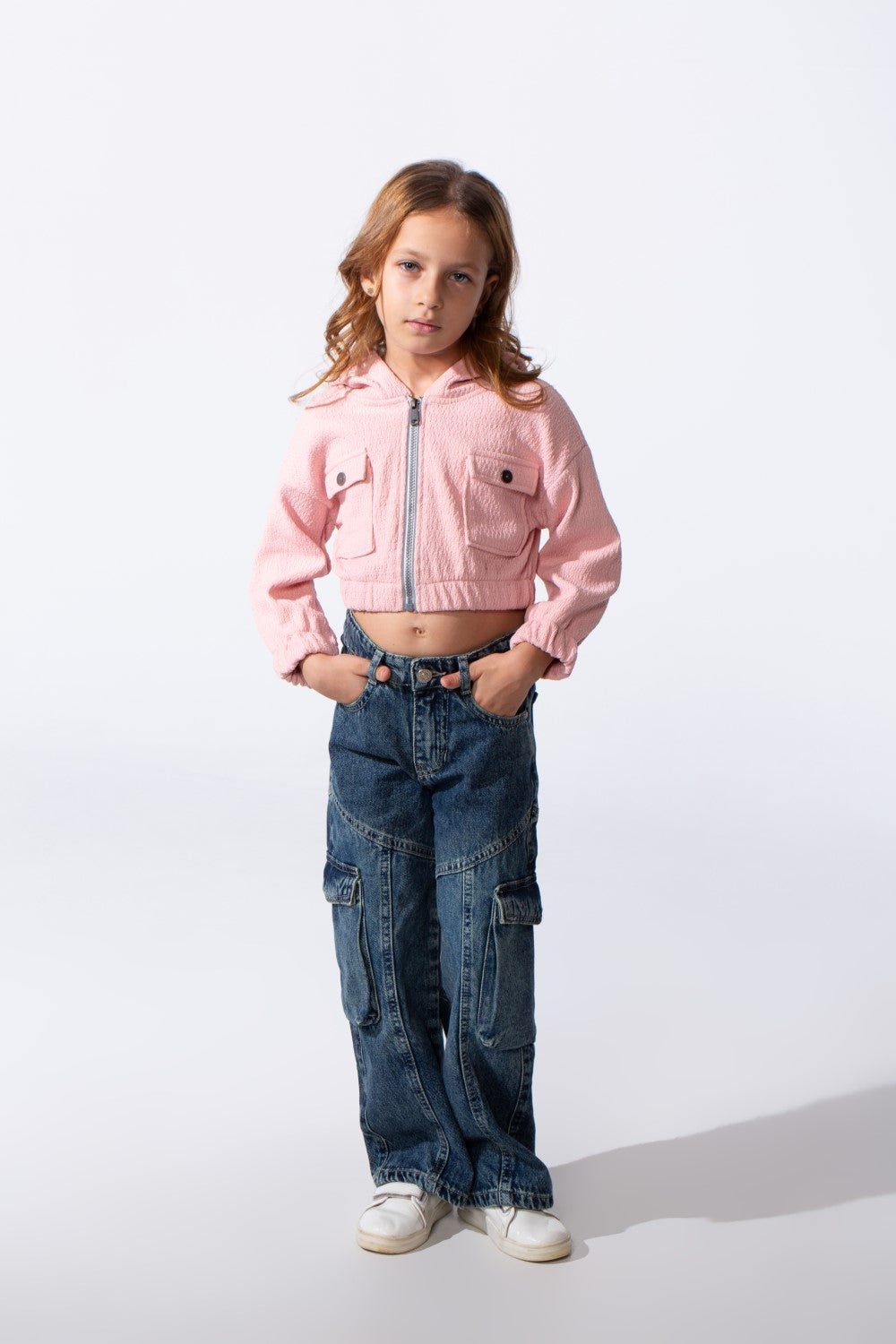 Girl's Trendy Slim Fit Cropped Hood Sweatshirt With Zipper And Front Pockets