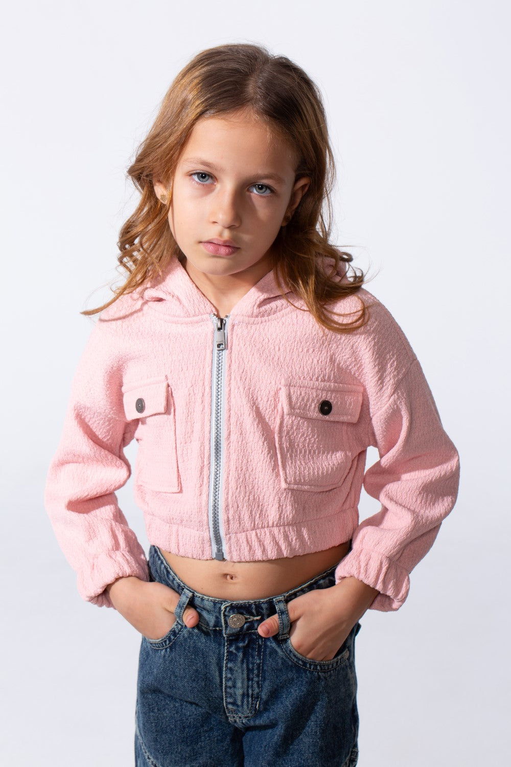 Girl's Trendy Slim Fit Cropped Hood Sweatshirt With Zipper And Front Pockets