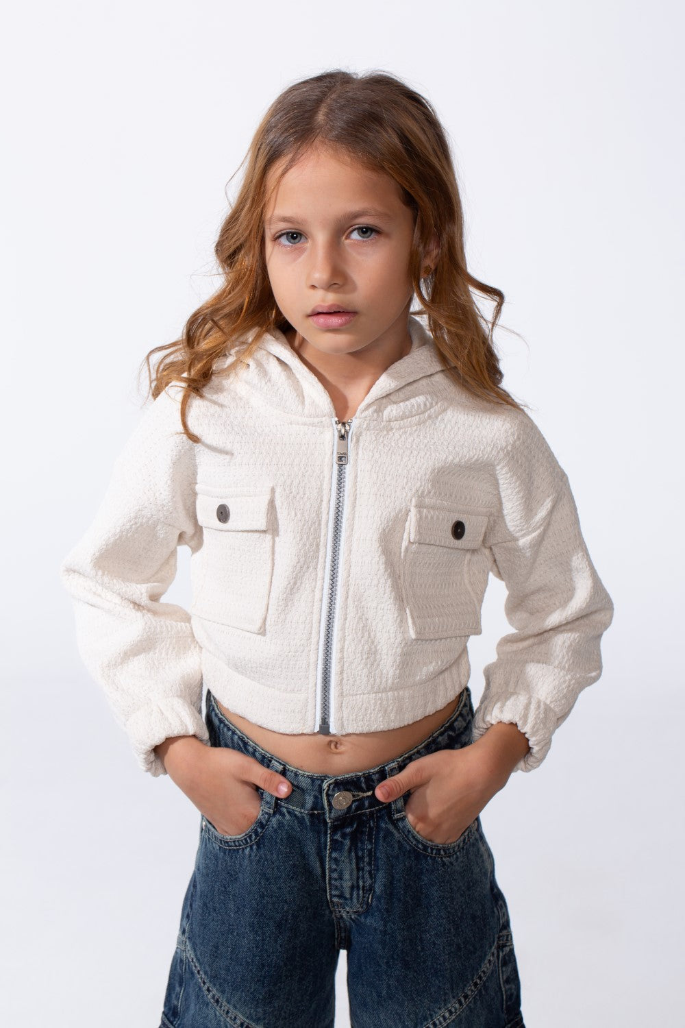 Girl's Trendy Slim Fit Cropped Hood Sweatshirt With Zipper And Front Pockets