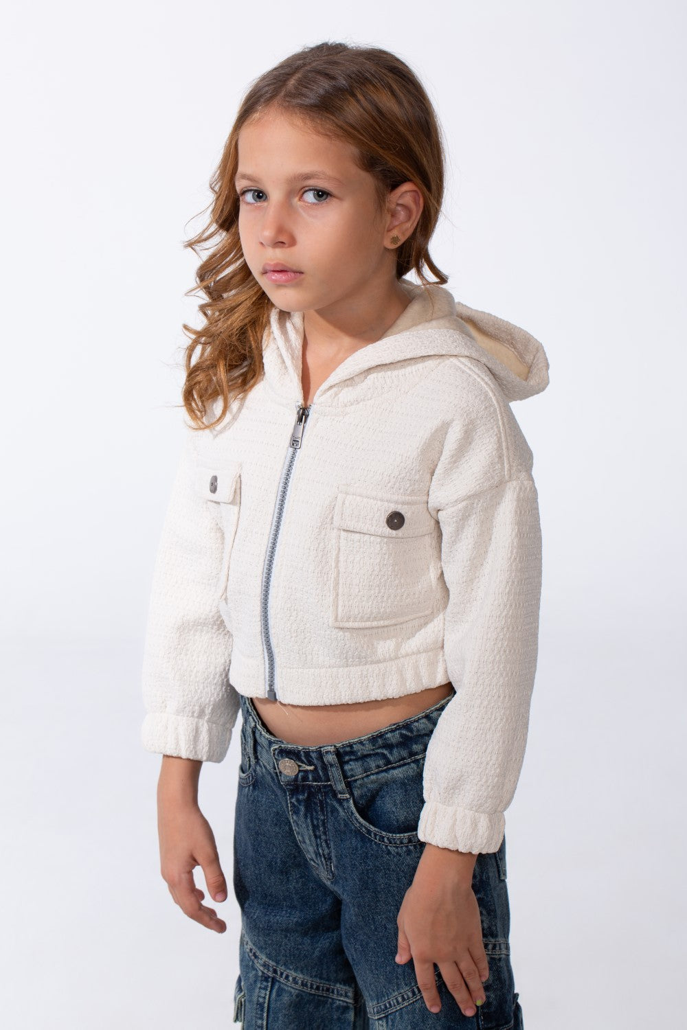 Girl's Trendy Slim Fit Cropped Hood Sweatshirt With Zipper And Front Pockets