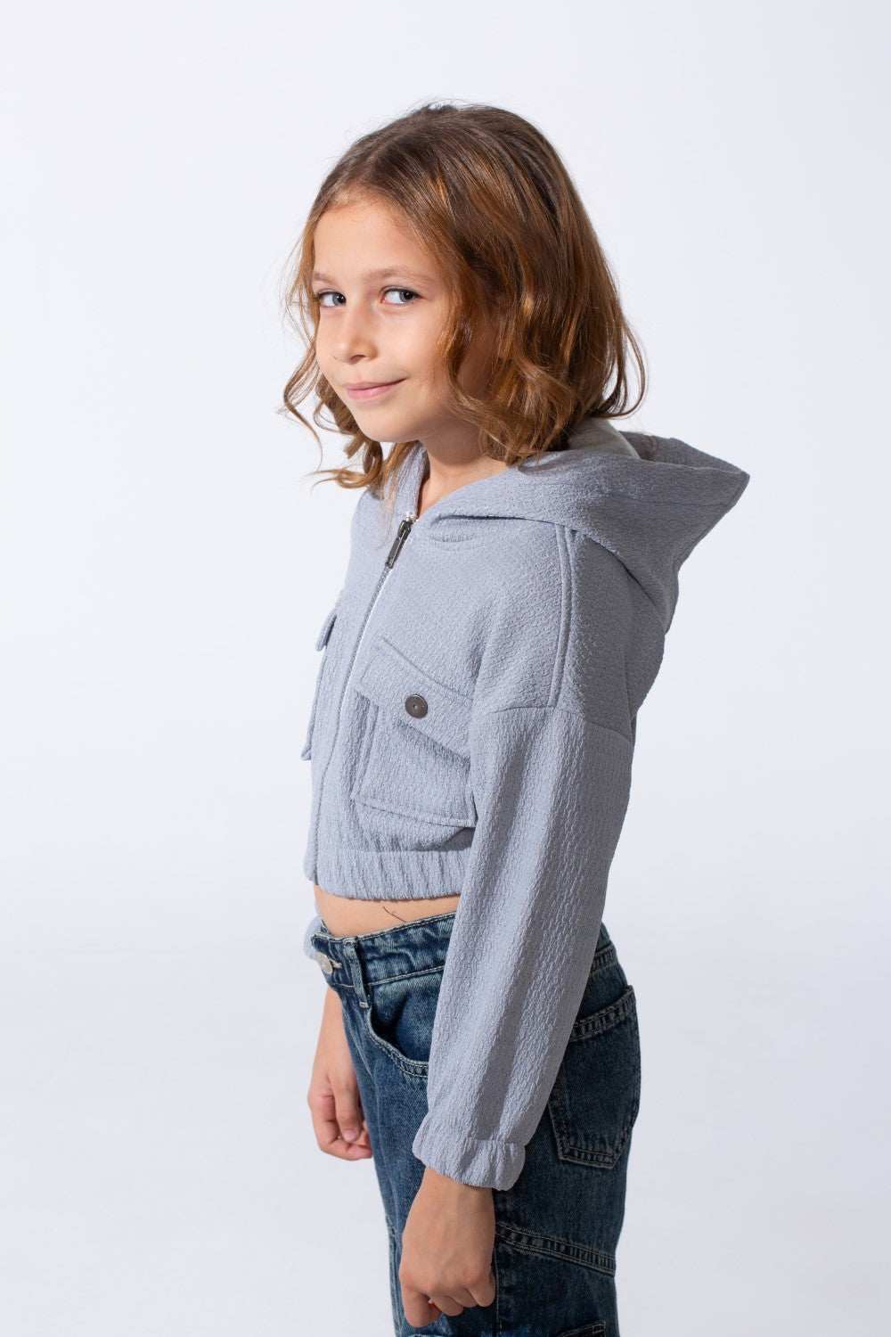 Girl's Trendy Slim Fit Cropped Hood Sweatshirt With Zipper And Front Pockets
