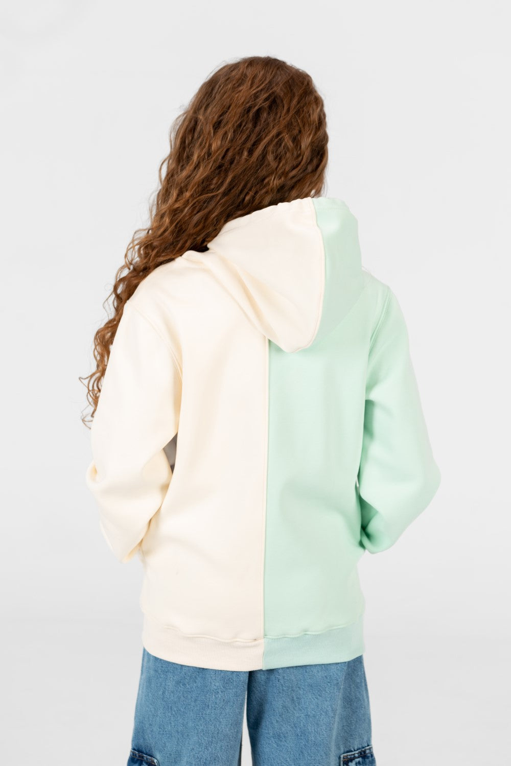 Girl's full zip half & half Hood sweatshirt