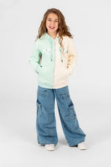 Girl's full zip half & half Hood sweatshirt