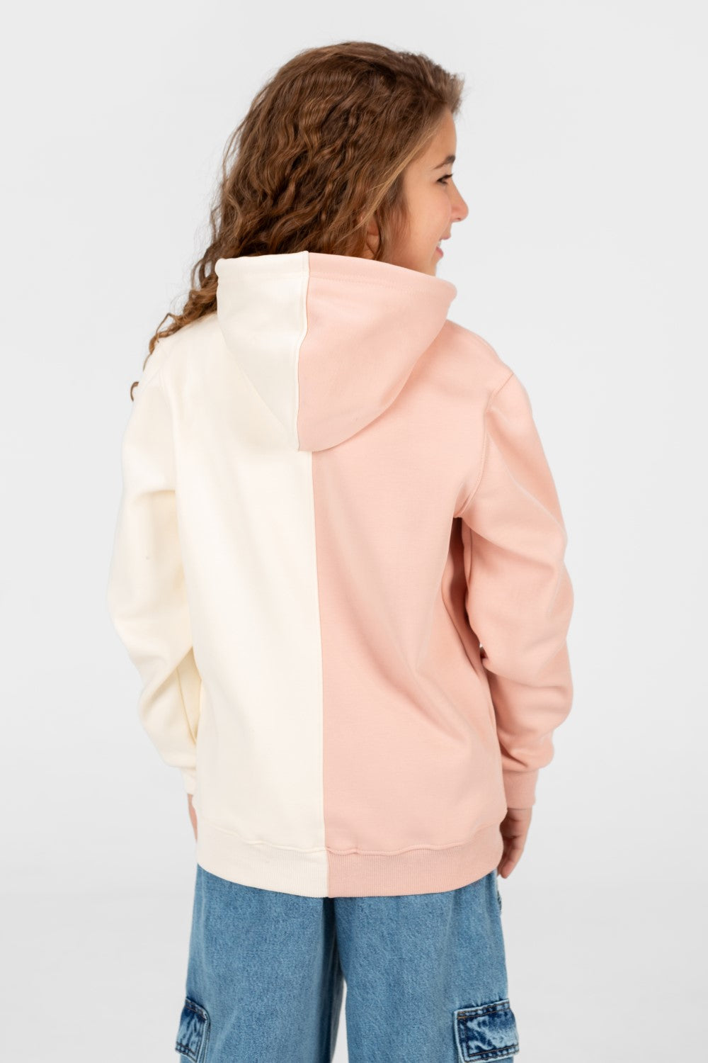 Girl's full zip half & half Hood sweatshirt