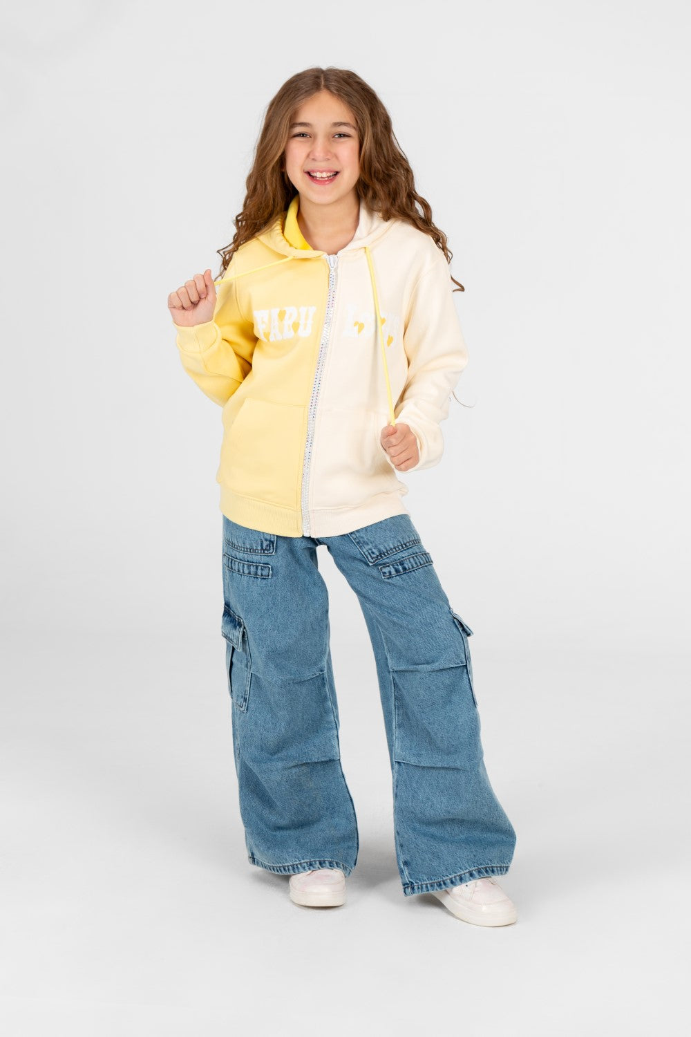 Girl's full zip half & half Hood sweatshirt