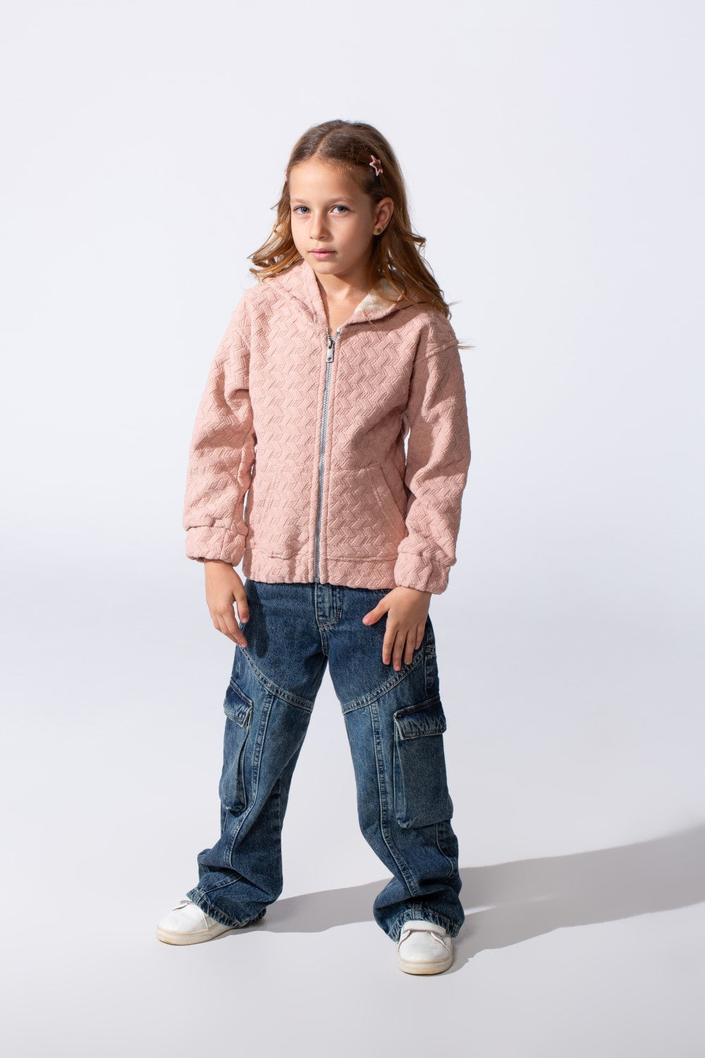 Girl's Slim Fit Hood Sweatshirt With Front Zipper