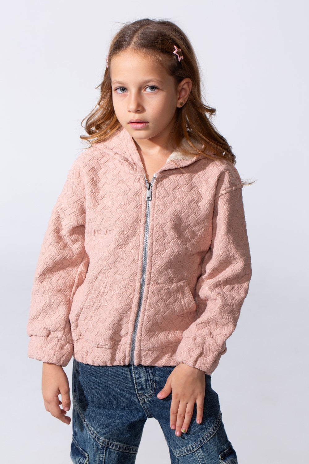 Girl's Slim Fit Hood Sweatshirt With Front Zipper