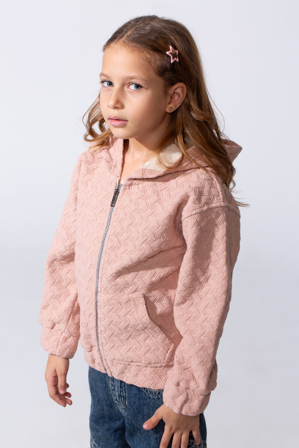 Girl's Slim Fit Hood Sweatshirt With Front Zipper