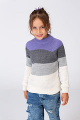 Girl's High Neck Multi Color Pullover With Long Sleeves