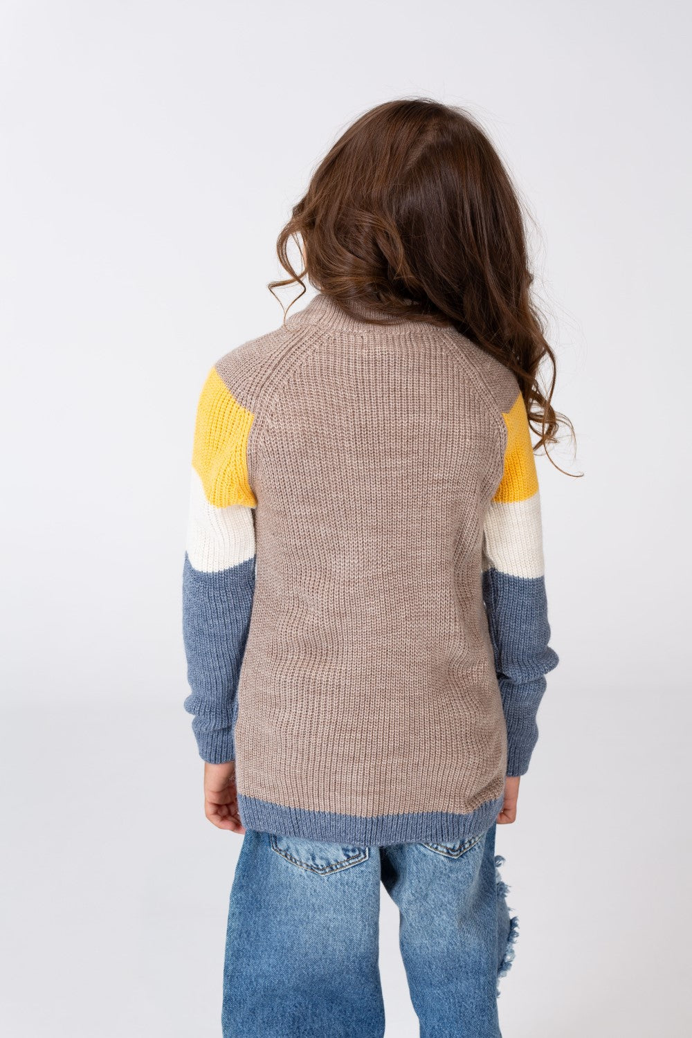 Girl's High Neck Multi Color Pullover With Long Sleeves