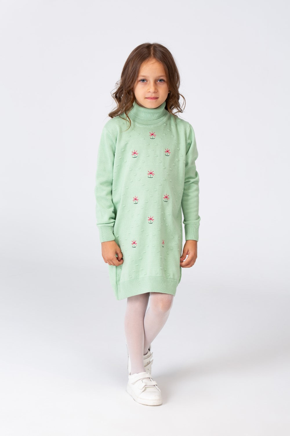 Girl's Long Pullover With High Neck And Long Sleeves Printed With Cotton Material