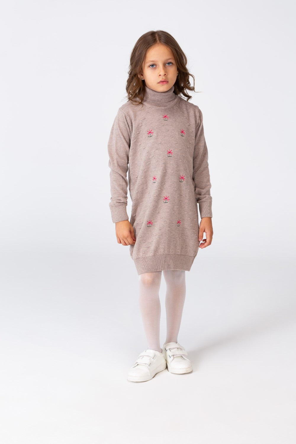 Girl's Long Pullover With High Neck And Long Sleeves Printed With Cotton Material