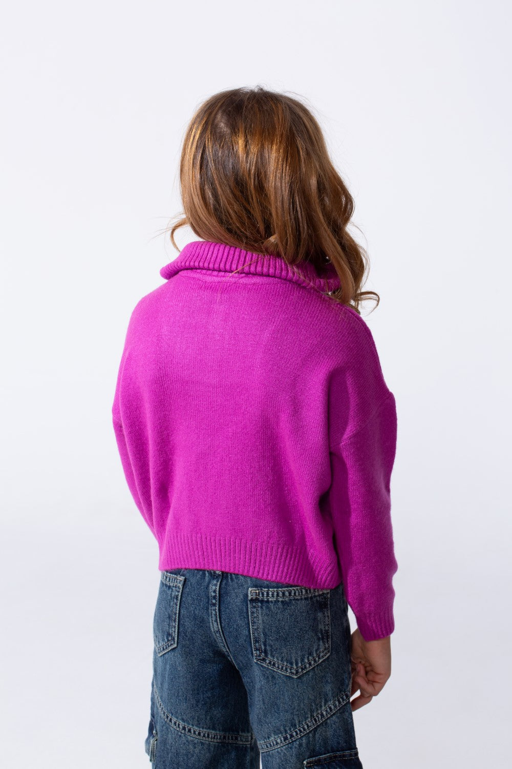 Girl's Basic Long Sleeves Pullover With A High Neck & Half Front Zipper