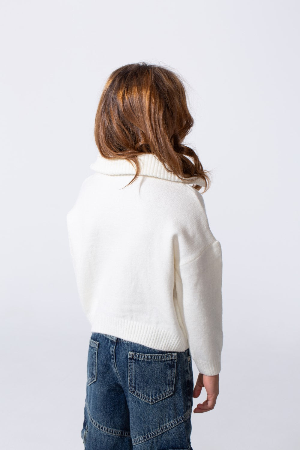 Girl's Basic Long Sleeves Pullover With A High Neck & Half Front Zipper