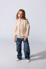 Girl's Knitted Zipper Pullover With Rhinestones And Side Pockets