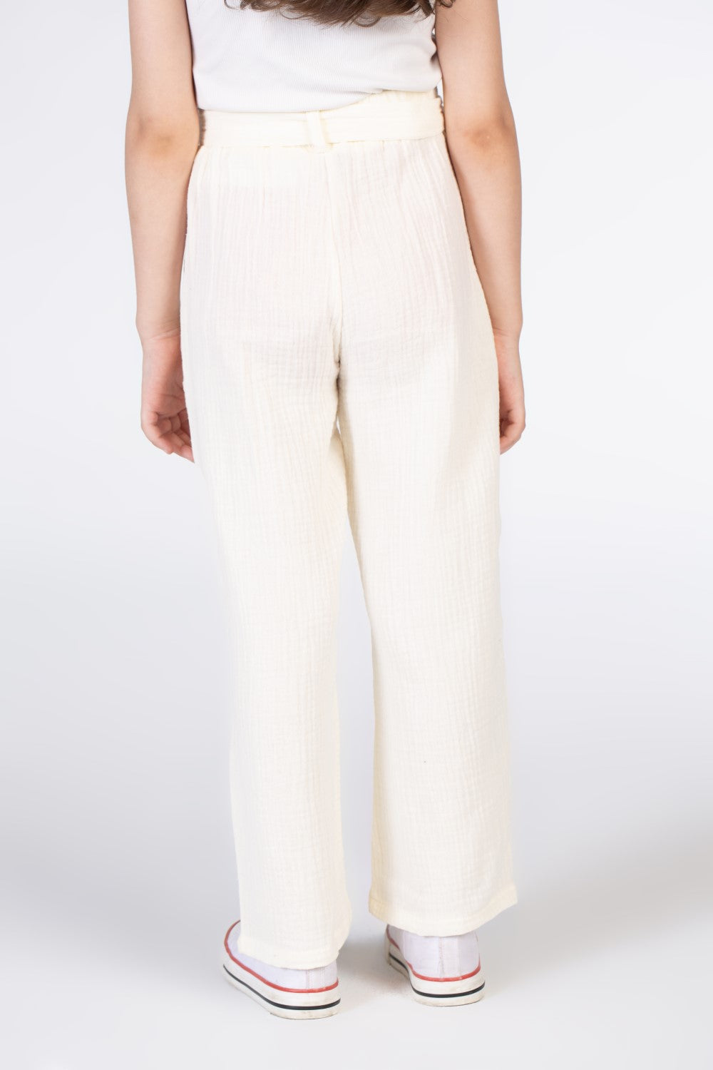 Girls Long Linen Trousers With A Waist Belt And Basic Colors