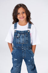 جمبسوت جينز بوي فريند بقصّة مريحة للبنات مع جيوب جانبية وخلفية وتصميم فريد