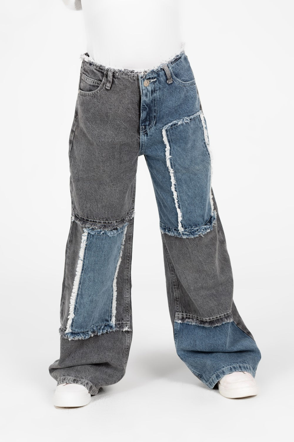 Girl's Wide Leg Half And Half Jeans Pants In A Modern Design