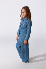 طقم دنيم أساسي عصري للبنات بقصة Slim Fit